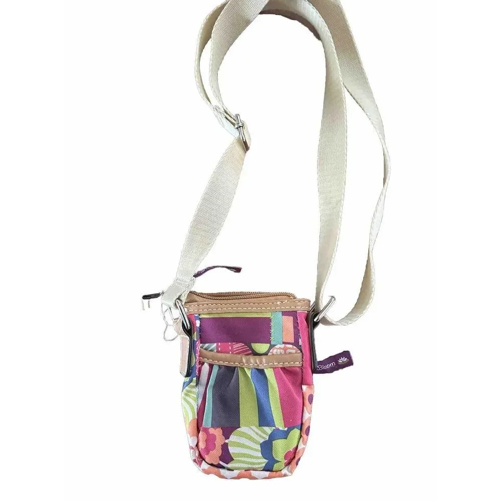 Lily Bloom Small Floral Crossbody Purse Canvas Strap Orange‎ Green Purple NWOT